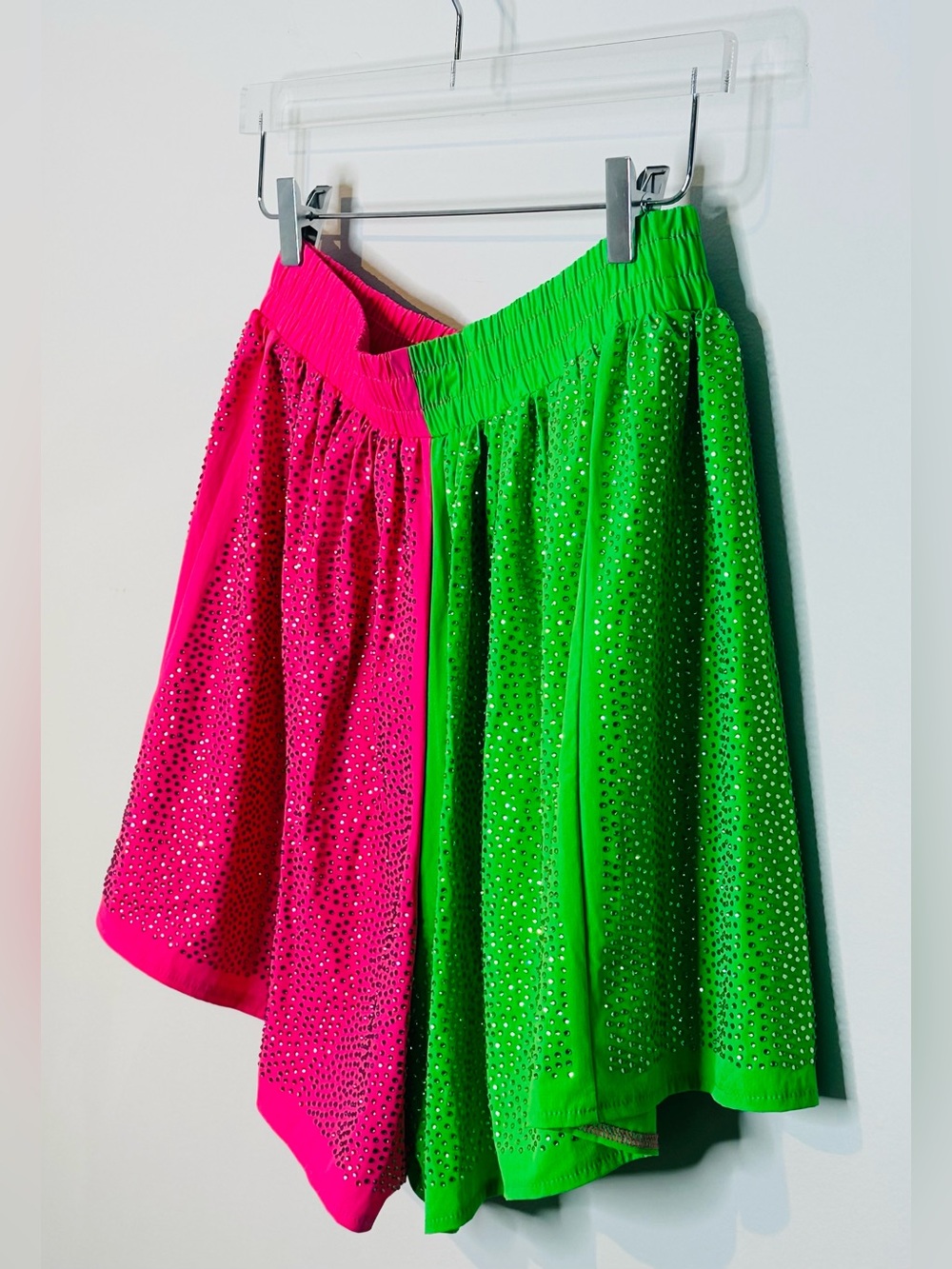 Queen of Sparkles Colorblock Rhinestone Pink Green Pull On Shorts - Picture 6 of 12
